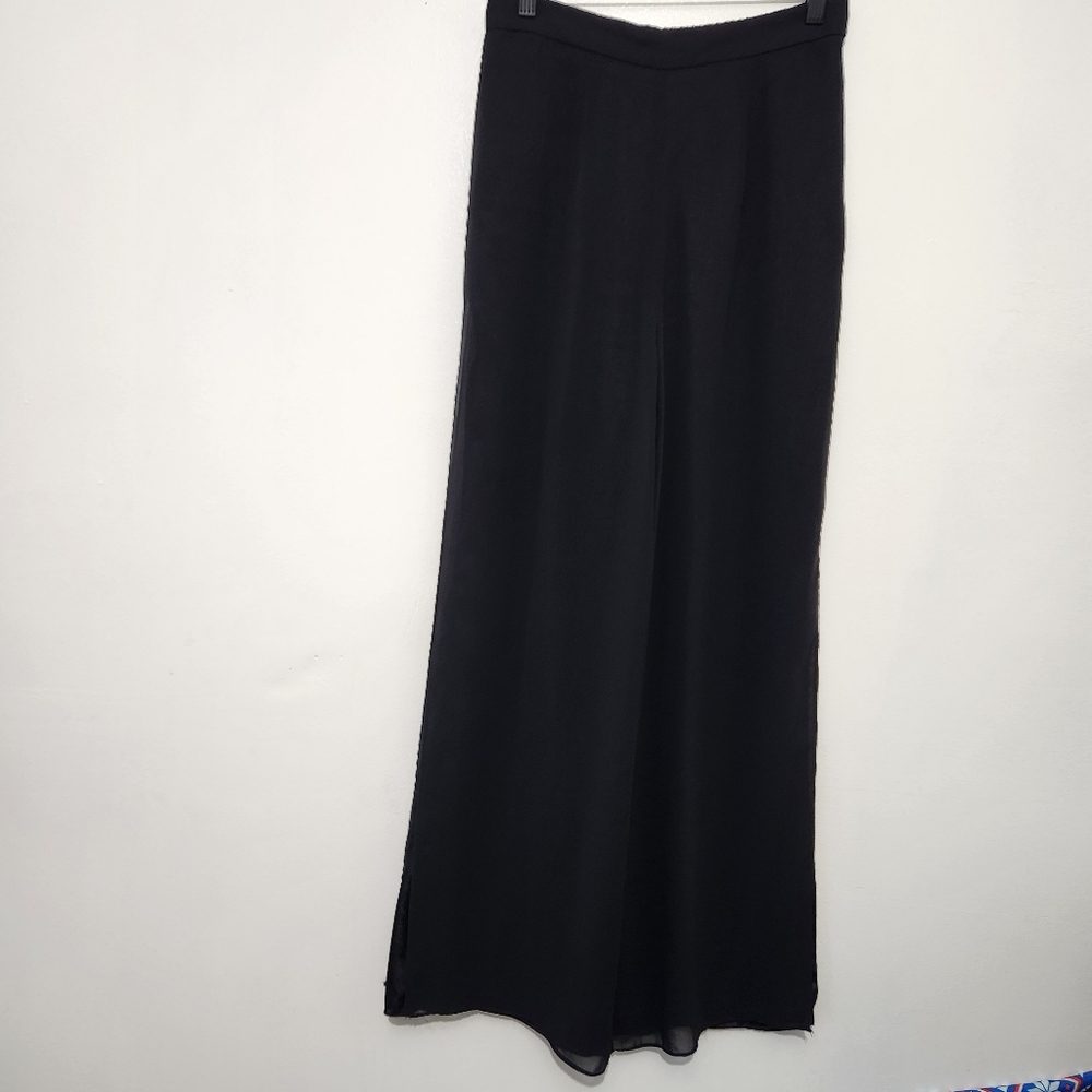 R&M Richards Pants Petite 8 Black Chiffon Satin Layered Dress Formal Evening